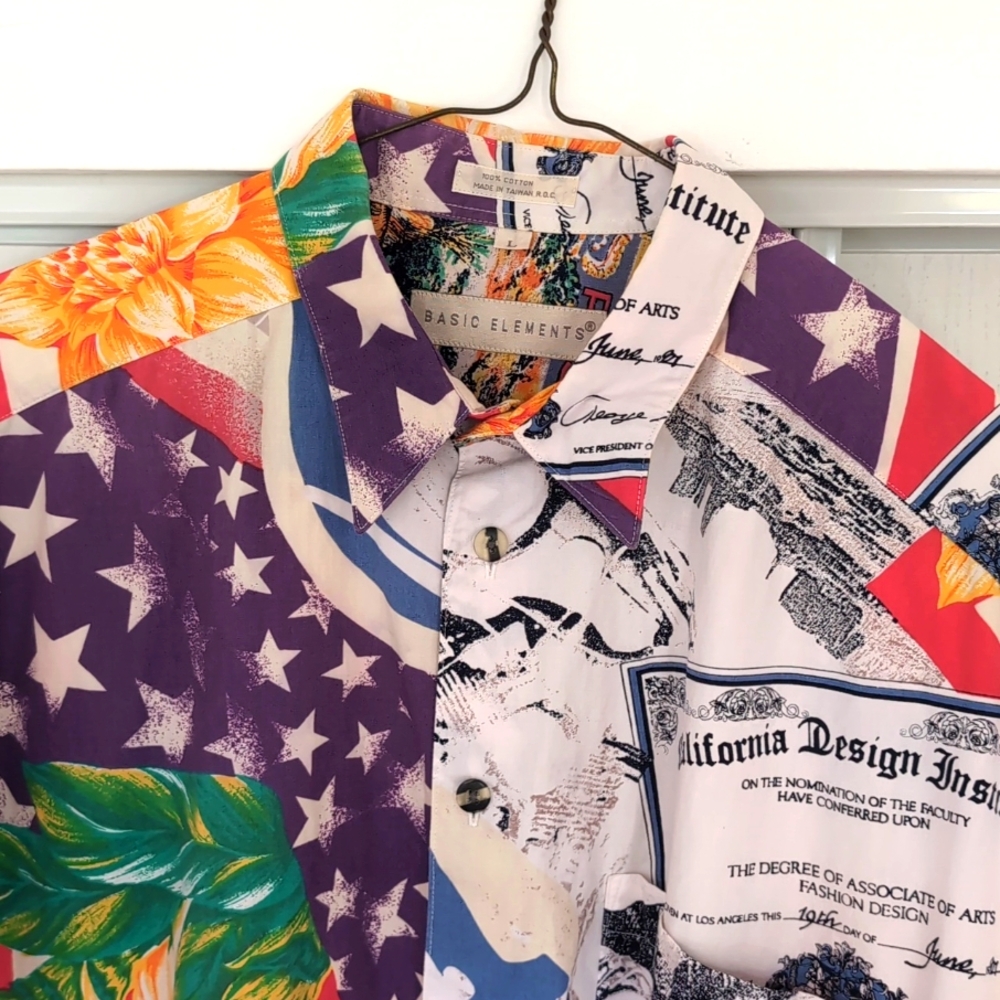 Colorful Basic Elements Graphic Button-Up Shirt L… - image 2